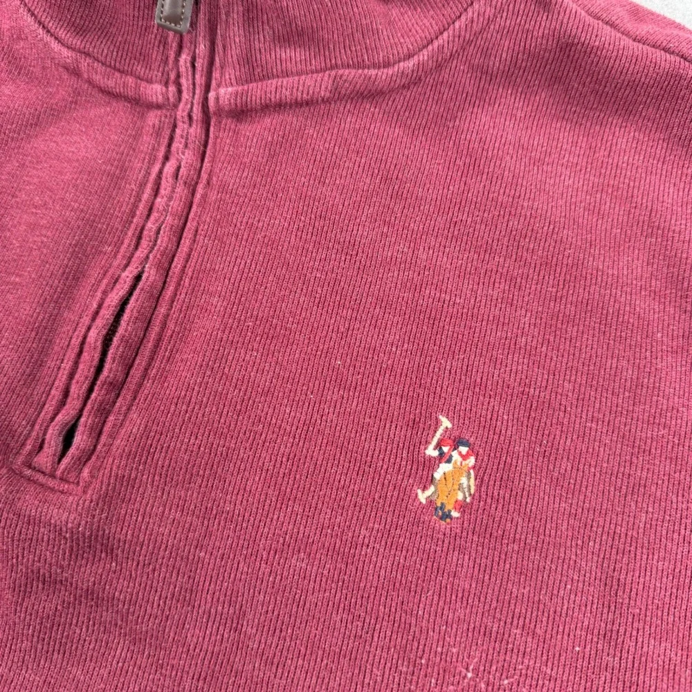 US Polo Assn Quarter Zip Pullover Sweater Mens 3XL Burgundy Maroon Long Sleeve